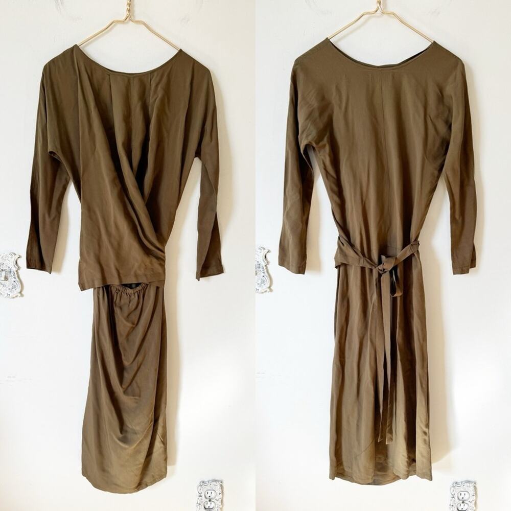 Humanoid Khaki Brown Wrap Midi Dress S